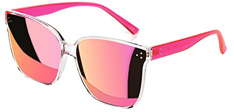 Sumato Occhiali da sole da donna, oversize, lenti a specchio alla moda e schermatura UV400 (rosa)