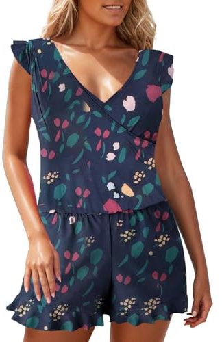 Holiday Essentials for Women Clothing Swim Romper Suit for Women UK Built in Bra One Piece Swimsuit Ladies Swimwear Bathing Suit Tummy Control Plus Size Swimming Costume Plus Size Womens Clothes