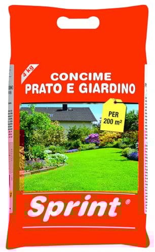 Sprint concime organo minerale per prato e giardino, 4 kg concime per tappeti erbosi per una nutrizione completa di prati ornamentali e sportivi, concime per manto erboso e prato sempreverde