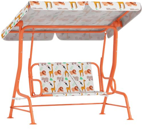 AIYAPLAY Dondolo per Bambini da Esterno a 2 Posti 112x75x120 cm Arancione | Tettuccio Regolabile, Cinture di Sicurezza, Altalena Dondolo da Giardino e Interno, Acciaio e Oxford, Max 60 kg