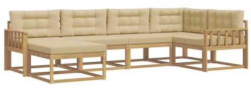 vidaXL Outdoor-Sofagarnitur mit Kissen 5 pcs Weiß und Beige Polyester, Patio-Sofa, Moderne Outdoor-Sitzgruppe, langlebige Gartenmöbel, wetterfest für die Lounge im Garten