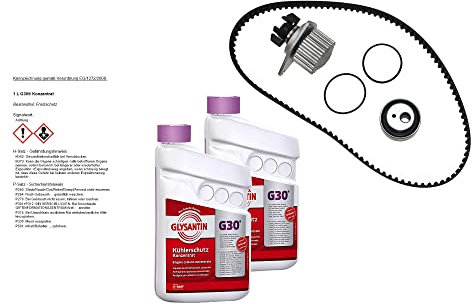 1x Zahnriemensatz Zahnriemen Kit Set Satz +Spannrolle +Wasserpumpe inkl Dichtungen+ 2x 1,5 L Liter BASF Glysantin® G30® Kühlerfrostschutz Frostschutzmittel Frostschutz Kühlerschutz Kühlmittel Konzentr