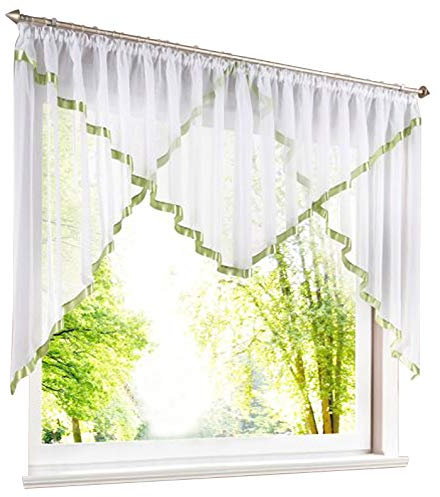 BAILEY JO Scheibengardine Voile mit Satinband Scheiben Gardinen Modern Raffrollo mit Kräuselband (HxB 120x450cm, grün)