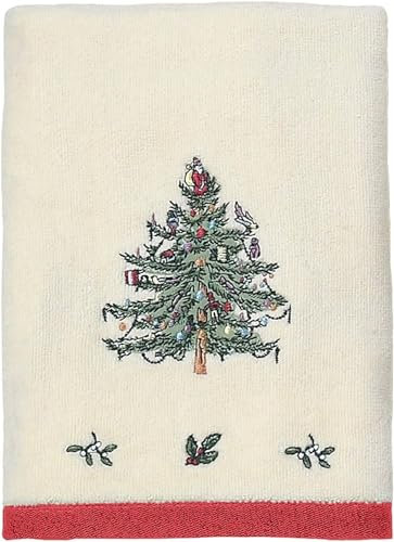 Spode Avanti Linens - Hand Towel, Holiday Bathroom Decor Christmas Tree Red Collection