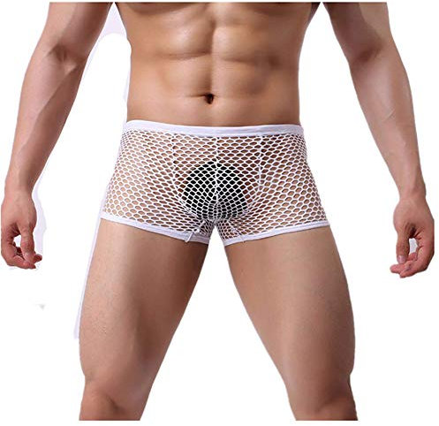 Kwelt Homme sous-vêtements Lingerie Homme Boxer Résille Transparente Slip Respirante Caleçon Briefs,M,Blanc