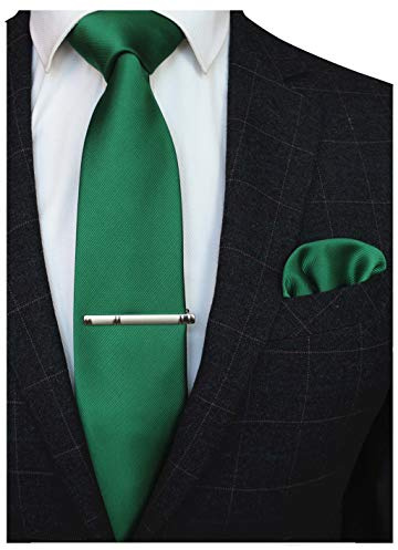RBOCOTT Green Silk Tie and Pocket Square, Necktie Tie Clip Set for Men (11)