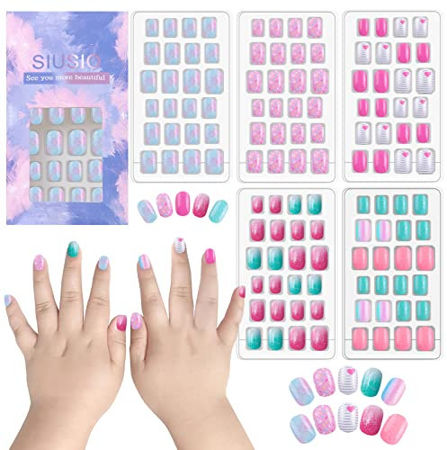 Magnetic Eyelashes,Cils Magnétiques kit,Lot de 120 faux ongles Children à clipser avec couche complète de paillettes dégradées de couleur arc-en-ciel