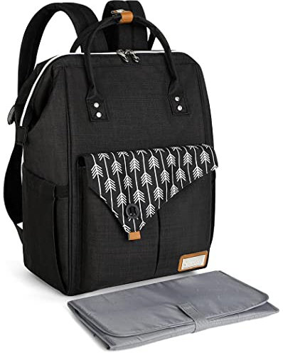 Lekebaby Baby Wickelrucksack Wickeltasche mit Wickelunterlage Multifunktional Große Kapazität Babytasche Reisetasche für Unterwegs, Schwarz