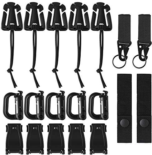 19 Stück Molle Zubehör Grimloc Molle Karabiner Haken Mollen U Gurte Clip Molle Gurtbänder und Gürtelschlaufen Schlüsselanhänger Gürtelschnalle für Taktische Rucksäcke