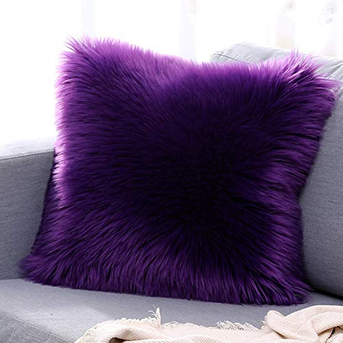 vctops Doppelseitiger Kissenbezug aus Kunstfell, Schaffell, Dekokissen, Zierkissen, dekorativer Überwurf, luxuriöser, superweicher Plüsch, für Sofa oder Bett, 45,7 x 45,7 cm, Violett