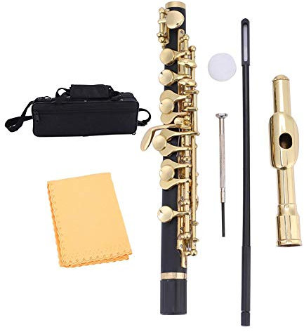 Jarchii Flöte in halber Größe, Piccolo-Set für Blasinstrumente, Anfänger und Musiker für und Erwachsene(Golden)