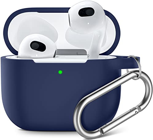 Upeak Kompatibel mit AirPods 3 Generation Hülle 2021, Silikon Stoßfeste Schutzhülle für AirPods 3, Weiches Leichtgewicht Voller Schutz für Apple AirPods 3 Case Cover, mit Karabiner, Blau