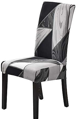 Stuhlhussen 4er set / 6er set Universal Stretch Stuhlbezug Moderne Elastische Abnehmbar Waschbar stuhlhusse für Familie Esszimmer Hotel Bankett Hochzeit Partys Deko (Schwarz und weiß, 6 Stück)