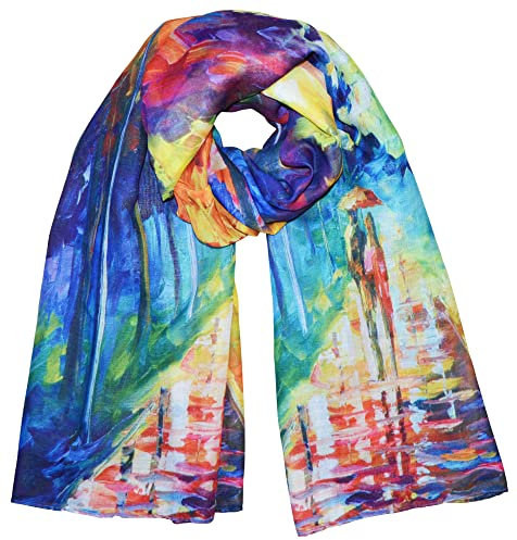 XXL Langer Schal mit Gemälde Motiv Kunstdrucke Malerei Vincent van Gogh/Claude Monet/Gustav Klimt Halstuch Tücher Stola Umschlagtuch Schals (Colorful Forest)
