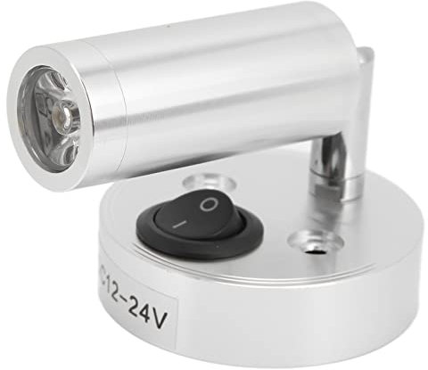 Yosoo Liseuse LED, 12 à 24V 3W LED Liseuse Chambre Lampe de Chevet Chrome Alliage D'Aluminium Fit pour Bateau RV SUV Remorque(Argent Blanc Neutre)
