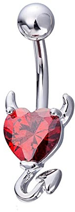 BCughia Piercing Banane, Bauchnabelpiercing Silber Silber Edelstahl 14G Bauchnabelpiercing Damen Rot Herzform Zirkonia Teufelsherz Design 27x11mm