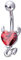 BCughia Piercing Banane, Bauchnabelpiercing Silber Silber Edelstahl 14G Bauchnabelpiercing Damen Rot Herzform Zirkonia Teufelsherz Design 27x11mm