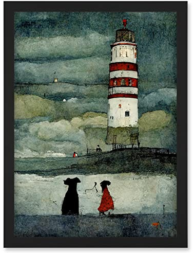 Doppelganger33 LTD Lighthouse Keeper's Dog Quirky Grunge Artwork Framed Wall Art Print A4