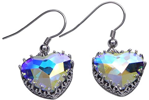 AB Premium Kristall Ohrringe 925 Sterling Silber in Herzform 14mm Aurora Borealis