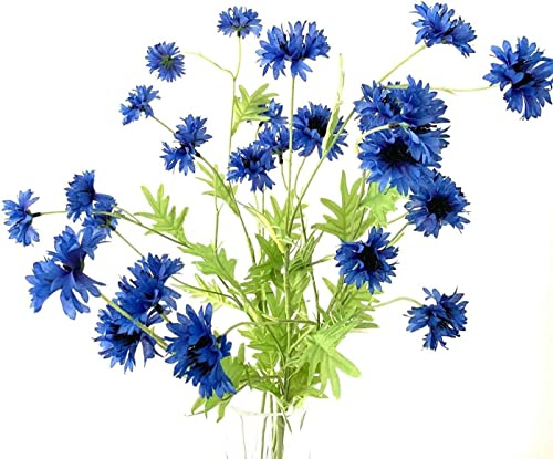 Neofleur 80cm Wild Blue Cornflower Stem with 9 Heads. Tall Artificial Meadow flower. (3)