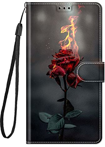 Nuxiady Handyhülle für Samsung Galaxy A14 5G Hülle mit Schön Motiv Muster PU Lederhülle Flip Dualer Kartensteckplatz Case Handytasche Schutzhülle Stoßfeste Klapphülle Galaxy A14 5G,Feuer stieg auf