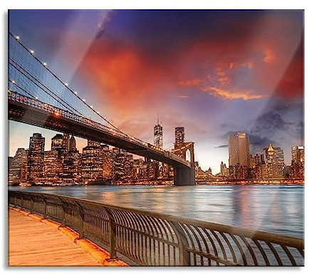 Brooklyn Bridge Park New York Herdabdeckplatte & Spritzschutz aus Echtglas | Für Herd-Kochfelder | 60x52 cm