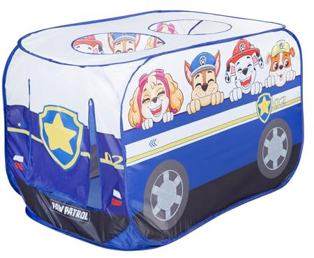 roba Paw Patrol Tente de Jeu Pop Up - Tente Enfant en Forme de Voiture de Police - Fonction Pliante + Sac de Transport - Motif Chiens Chase Marshall Rubble Skye - Bleu/Blanc