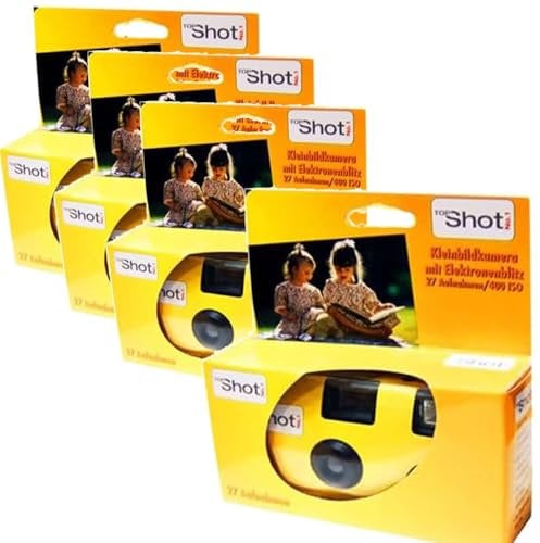4 cámaras desechables TopShot 1A Photo Porst, color amarillo, para bodas, fiestas (27 fotos cada una, con flash y pilas)