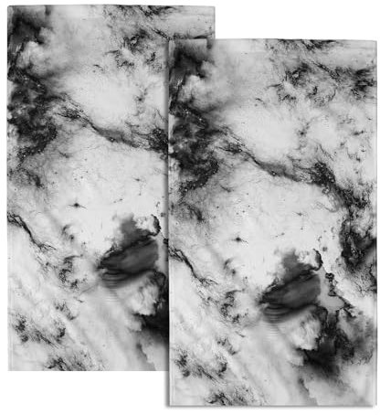 Miaoquhe Schwarz Weiß Marmor Badetücher Marmor Textur Dekorative Handtücher Stein Marmorierung Handtuch Set von 2 hochsaugfähigen ultraweichen Fingerspitzen Badetuch für Badezimmer Zuhause Sport Gym