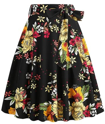 Retro Stil Lässig Mit Blumenmuster Und Gürtel Rock A Linien Knielang Elegante Damenrock Frühling Sommer Modisch Damen Verbandsrock Im Französischen Midi Lang Atmungsaktiv Freizeitrock (Yellow, M)