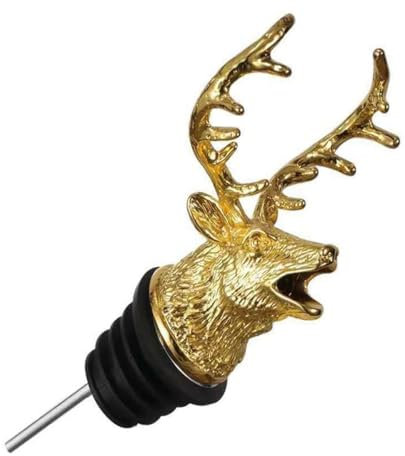 Flaschenausgießer Edelstahl Hirschkopf Weinausgießer Tier Wein Ausgießer Für Weinöl Essig Flüssigkeit,Flaschenausgießer Mit Konischem Ausgießer, Weinflaschen Geschenk für Weinliebhaber (Gold)