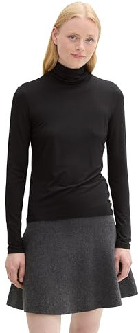 TOM TAILOR Denim Damen Longsleeve mit Rollkragen, 14482 - Deep Black, XL