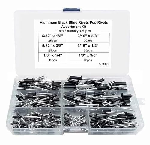 180 Stück/Set Aluminium Pilzkopf Break Dorn Blindnieten Nagel Schwarz Pop Nieten Flacher Rundkopf Split Brivets 1/8 5/32 3/16