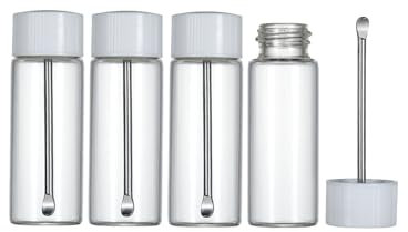 UYGHHK Small Glass Bottle With Spoon, Leak-Proof Sample Vial, 20ml Screw Cap Bottles Transparent (Pack of 4)