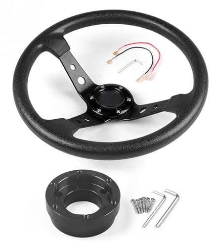 14 350mm PU Leather Car Racing Volante nero con piastra adattatore 70mm PCD per Logitech G29 G920 G923 Per Gioco di corse (nero) + nero)