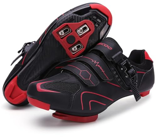 Mens Womens Cycling Shoes Compatible with Peloton Road Bike BlackRed 4