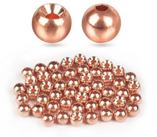 TG-DZURI Tungsten Beads for Fly Tying, 50pcs Tungsten Cyclops Beads Copper Color 5.5mm Sizes Fly Tying Materials Beads Hook Size 2#-4#