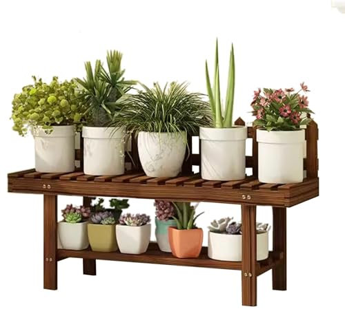 Balkon-Blumenständer Mehrschichtiger Pflanzenständer Aus Holz Sukkulentenständer Für Den Innenbereich Lange Blumenbank Blumentopfständer Für Den Innenhof (S : 80x25x43cm)