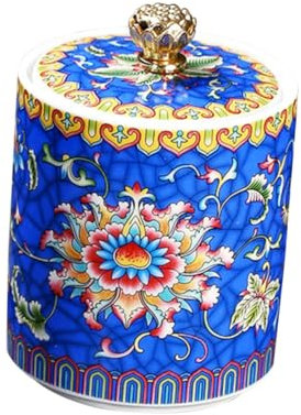 YIMUBDBM Emaille-Tee-Aufbewahrungsdose für losen Tee, Keramikbehälter mit Deckel, Porzellan, Gewürzdose, Behälter mit Deckel, Mehlspender, Teeblattbehälter, Keramik, altmodische Teebox, Blau