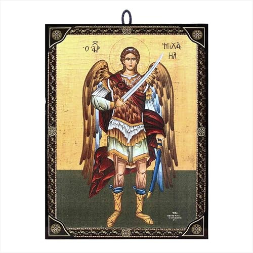 NKlaus Ikone Erzengel Michael orthodox, Holz, 9,7 x 13,5 x 1,2 cm, 1 Stück | Byzantinischer Stil nach griechischem Vorbild
