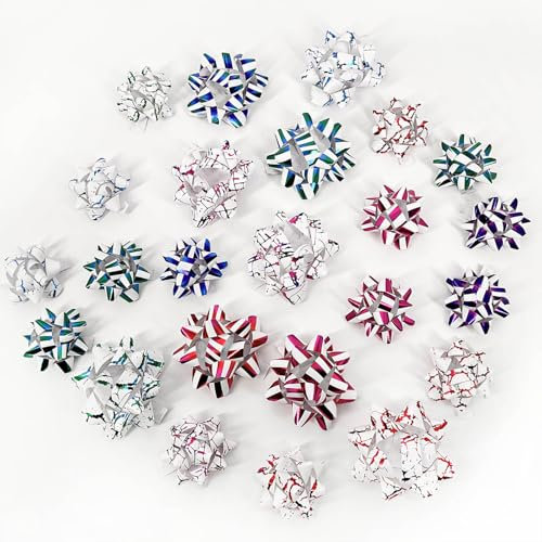 25er Geschenkschleifen Papier Bunt Set(10xØ8.5cm,15xØ6,35 cm),Selbstklebend Geschenk-Schleifen Geschenkedekoration Geschenkrosetten für Geschenkverpackung Weihnachten Geburtstag