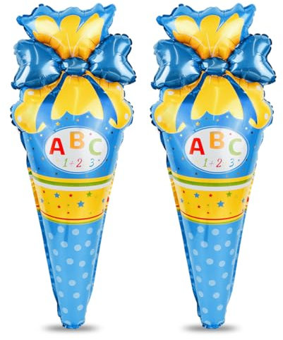 Luftballons Einschulung, Deko Einschulung Junge, ABC Zuckertüten Folienballon Blau, Schultüte Deko, Schulanfang Ballon für Schulstart Schulkind Schuleinführung