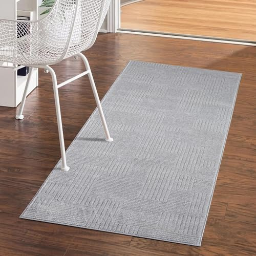carpet city Teppich Kurzflor Wohnzimmer - Grau - 80x150 cm Rechteckig - Geometrisch, Gestreift - 3D-Effekt - Moderne Teppiche Flachflor Schlafzimmer, Esszimmer