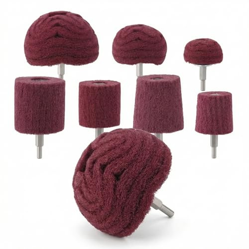 QWORK® 7 piezas cabezal de pulido para taladro, grano 240, mango de 1/4 pulgadas, para pulir metal y madera