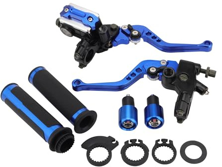GOOFIT 22mm blaue Universal Motorrad Bremse Kupplungshebel Lenker Bremse Hauptzylinder Handgriff Bar Enden Reservoir Bremshebel Set Ersatz für Dirt Bike Scooters