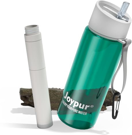 joypur Gourde filtrante eau non potable Bouteille d'eau extérieure avec filtre 650 ml Filtre à eau de survie avec 5 couches de matériaux filtrants pour le sport Camping Randonnée, Vert