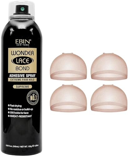 Wonder Lace Bond Spray 180ml & Invisible HD Wig Cap Kit - Ebin Lace Glue for Lasting Hold & Invisible Fit