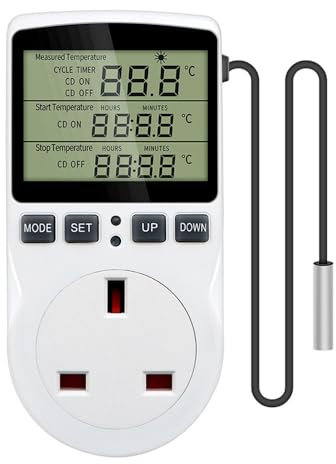 YANGUN Digital Temperature Controller, Digital Thermostat Controller Socket Outlet 230V, LCD Screen Heating Cooling Temperature Switch, Thermostat Outlet Socket for Greenhouse Refrigerator Aquaculture