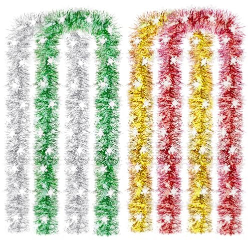 MELLIEX 4 Pieces Christmas Tinsel 8M / 26Ft Shiny Chunky Metallic Garland Hanging Decoration for Christmas Tree Wreath Wedding Party Supplies