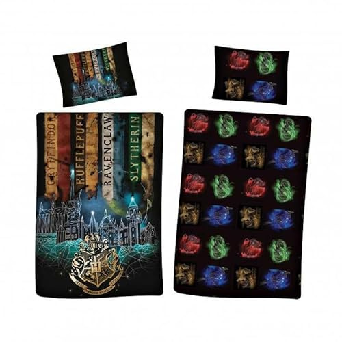 Bettwäsche Harry Potter aus Mikrofaser – Bettbezug Harry Potter 140 x 200 cm + Kissenbezug 63 x 63 cm (Harry Potter C)